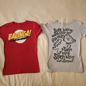 Bazinga and soft kitty women's tshirts
